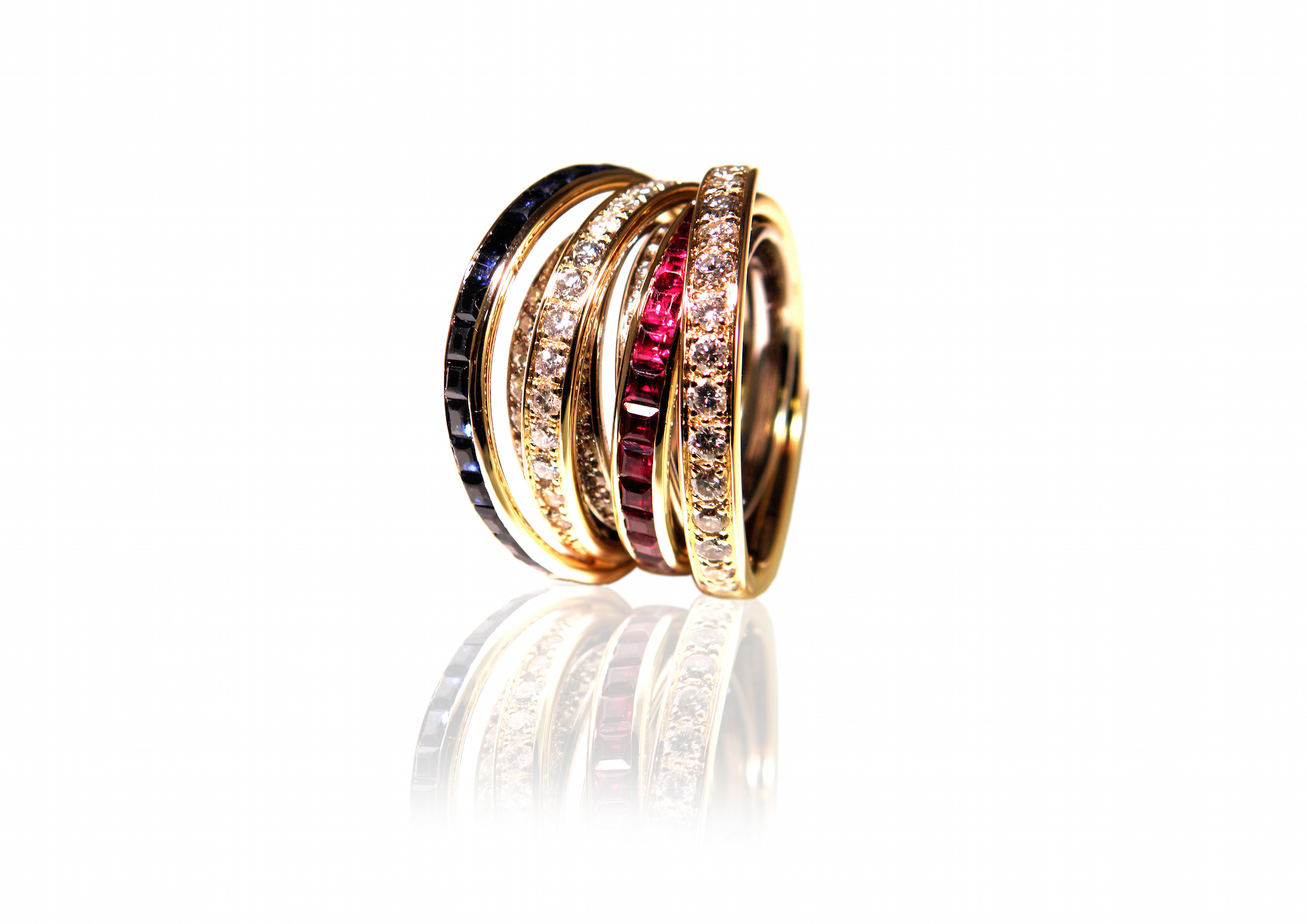 Damenring, Diamantring, Farbedelsteine, Weissgold, Gelbgold, Brillanten, Safir, Rubin, Anfertigung, Goldschmiede, Schmuck